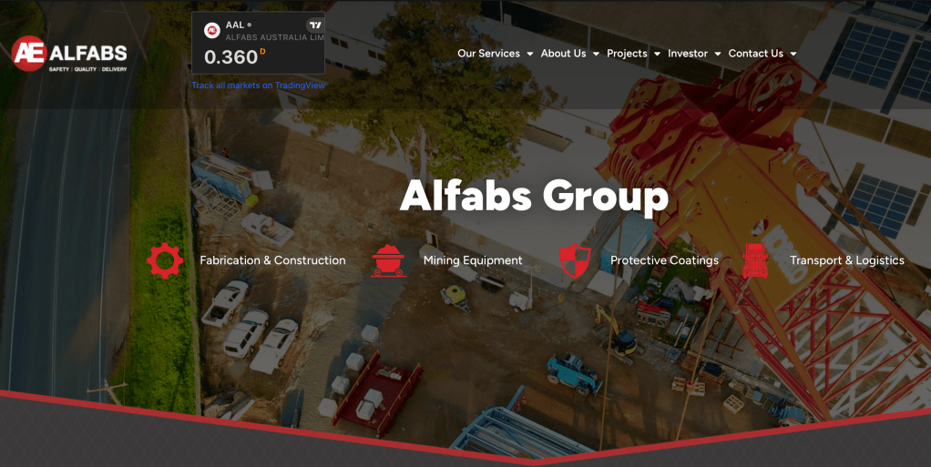 A screen grab of the Alfabs Group website